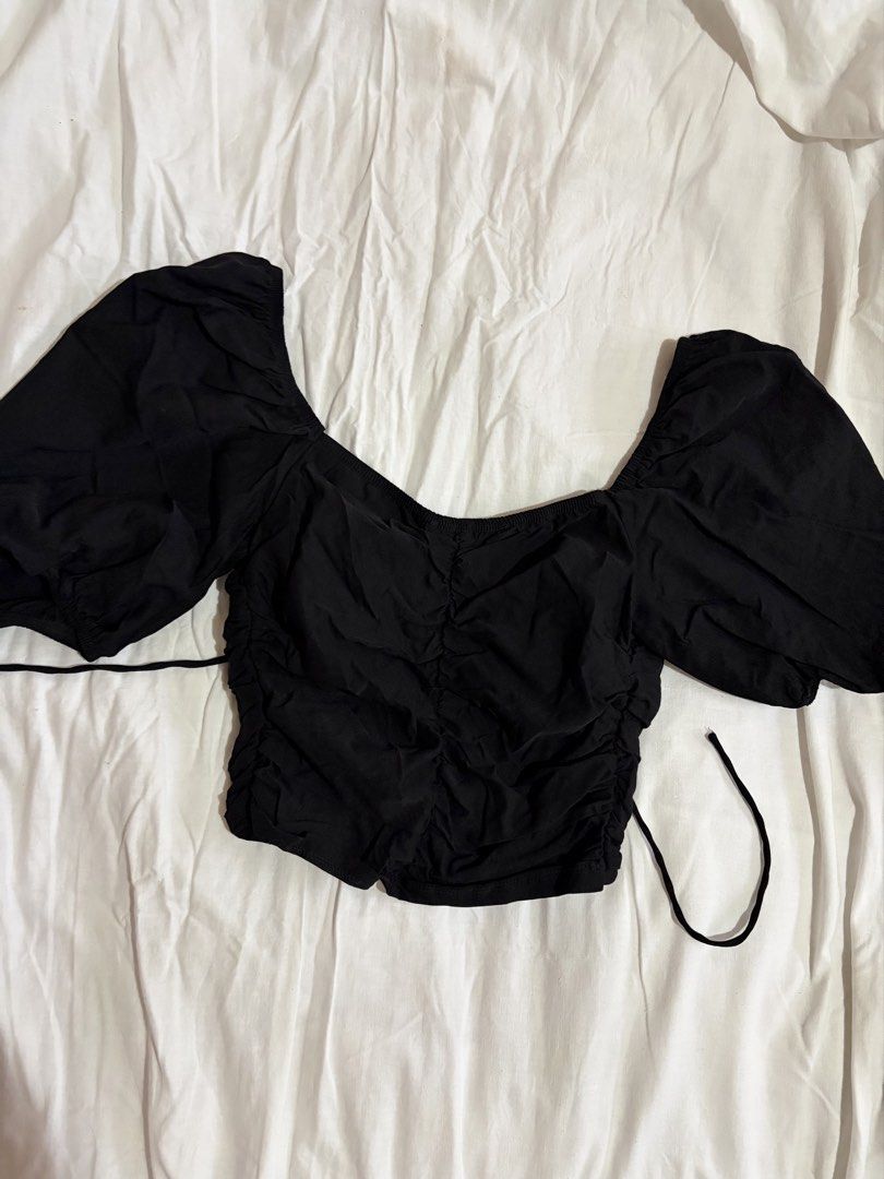 Blue Blush Black Puff Sleeve Top (Category: Blouses) located in Manila. Submitted by andreacap (Listing ID 1437967139, Image 3). Description: - Blue Blum black top - Size: Small - Features: - Puff sleeves - Tie-up front - Square neckline - Ruching details - Made of lightweight fabric - Suitable for casual and dressy occasions 🎀 currently decluttering/selling pre-loved clothes, check my page for more details! 🎀 please manage expectations, you ma