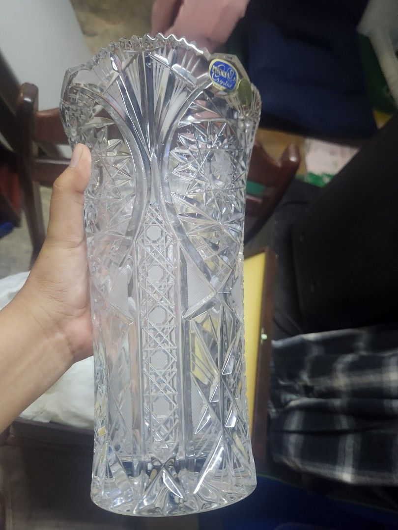 Bohemia Crystal Vase - Hand Cut (Category: Vases & Decorative Bowls) located in Quezon City. Submitted by amber___18 (Listing ID 1438027246, Image 3). Description: - Authentic Bohemia Crystal vase - Hand-cut in the Czech Republic - Intricate geometric patterns - Sparkling clear finish - Includes original stickers - Comes with protective box - Perfect for display or gifting.
