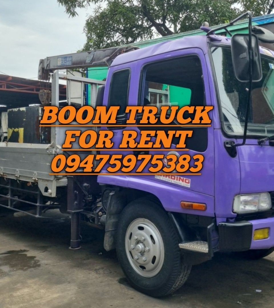 Boom Truck for Rent (Category: Heavy Vehicles) located in Muntinlupa City. Submitted by saperlas2038008 (Listing ID 1437995100, Image 1). Description: Boom truck available for rent. Contact 09475975383 09569509618 for inquiries and bookings. The truck is purple and has a crane attached. It is suitable for various lifting and transport needs. Ready to assist with your projects..