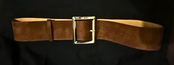 Brown Suede Belt with Gold Buckle (Category: Belts) located in Caloocan City. Submitted by jay-jay_fembox101 (Listing ID 1438106500, Image 1). Description: - Brown suede exterior - Gold-colored buckle - Wide design - Adjustable with multiple holes - Stylish accessory - goes with anything - 43 inches long - 3.5 INCHES WIDE (hindi po siya kasya sa belt loops sa pants na pang lalaki) - This is a female accessory not a typical belt that you can fit i