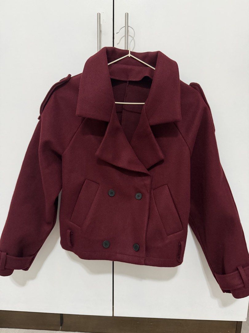 Burgundy Double-Breasted Jacket (Category: Coats, Jackets and Outerwear) located in Mandaluyong City. Submitted by minebynhez (Listing ID 1438008574, Image 3). Description: This is Brand New just washed only Never used .