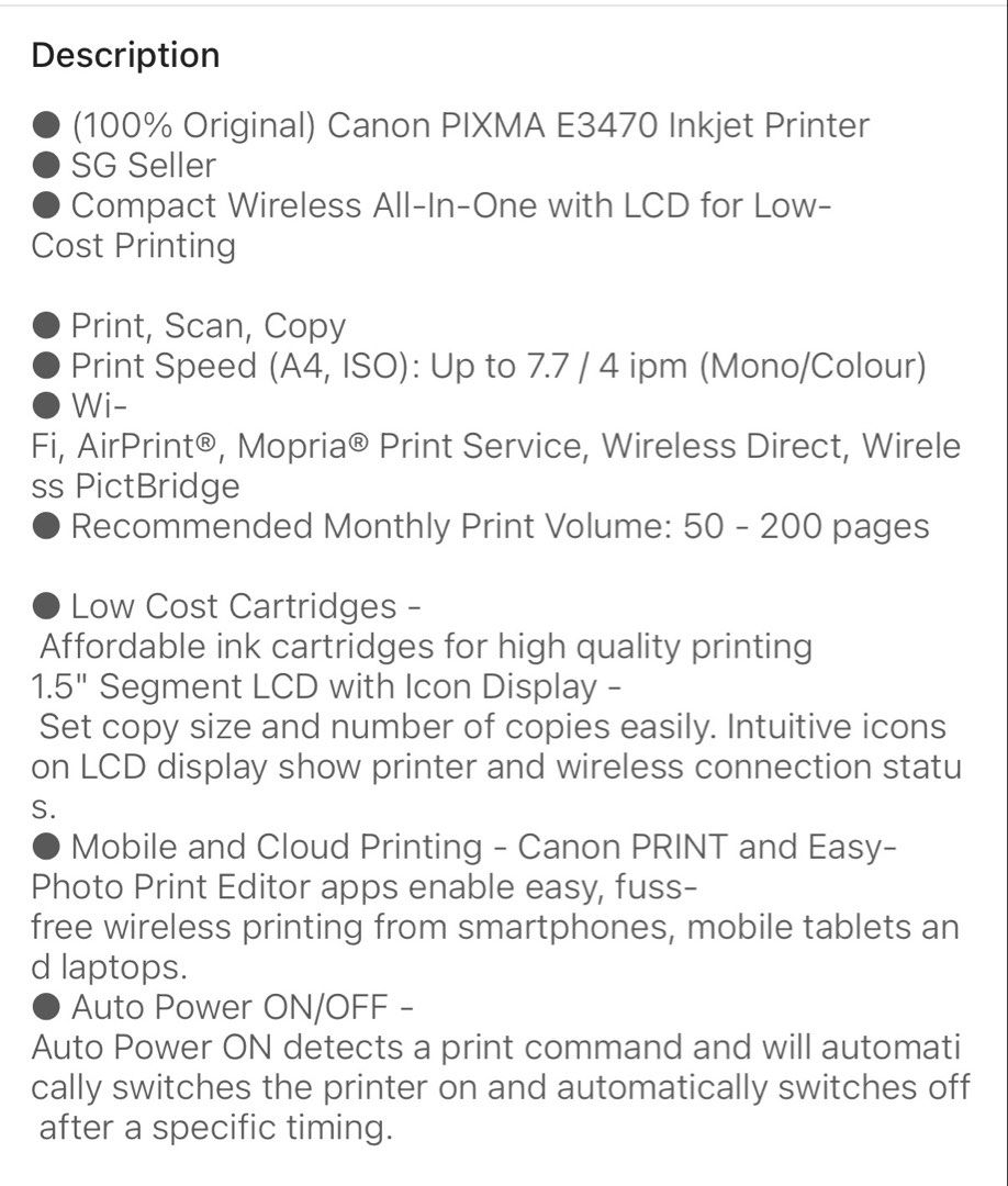 Canon PIXMA E3470 Inkjet Printer454488570819389442