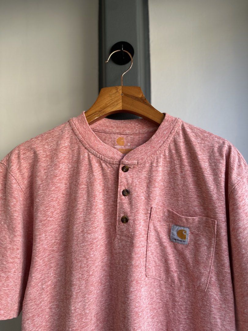 Carhartt Henley Shirt - Pink (Category: Tshirts & Polo Shirts ) located in Bacolod City. Submitted by thestitchph (Listing ID 1438052875, Image 2). Description: Carhartt pastel pocket tee Size small 21x28” Good as new.