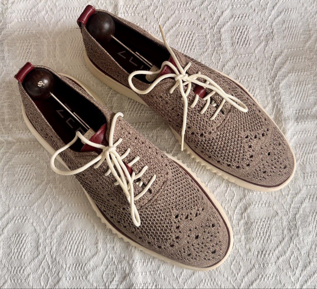 Cole Haan 2.zerogrand Stichlite in Truffle-Ivory (Category: Casual Shoes) located in Paranaque City. Submitted by sole2squeeze (Listing ID 1437990730, Image 3). Description: - Cole Haan Grand.OS knit oxford shoes - Neutral brown knit upper - White laces - Ivory-colored sole with burgundy trim - Burgundy leather heel detail - Excludes shoe trees.