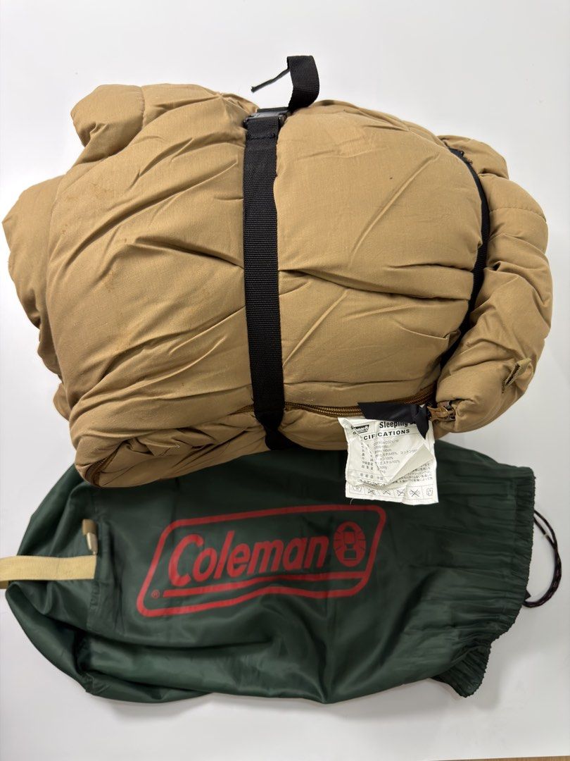 Coleman Sleeping Bag (Category: Hiking & Camping) located in Alfonso. Submitted by jbcamet (Listing ID 1438063310, Image 3). Description: - Coleman sleeping bag - Mummy style - Brown exterior - Plaid interior - Includes carrying bag - Zipper closure - Coleman logo visible.