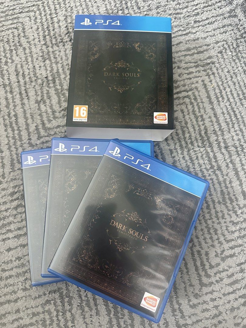 Dark Souls Ttilogy Collector's Edition Box Set (Category: PlayStation) located in Davao. Submitted by rayneebel (Listing ID 1437945312, Image 1). Description: This is a newly bought set of 3 discs, but my god son didn't like it.. This is a Dark Souls Trilogy collector's edition box set for the PlayStation 4 but it is also compatible with PlayStation 5. This collection includes all three critically acclaimed titles in the series: Dark Souls Remast