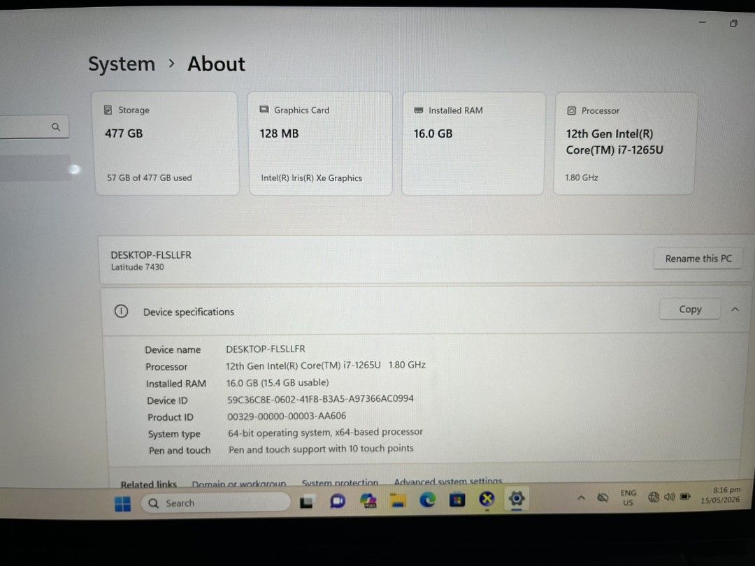 Dell Latitude 7430 (i7, 512 GB) (Category: Laptops & Notebooks) located in Marikina City. Submitted by macy_1024 (Listing ID 1438055550, Image 3). Description: Negotiable :) - Dell Latitude 7430 - 12th Gen Intel Core i7-1265U processor - 16GB RAM - 512GB Storage - Graphics: Intel Iris Xe Graphics - Display Size: 14-inch Full HD - Resolution: 1920 x 1080 - Touchscreen: Yes (10-point multi-touch) - Windows 11 Enterprise - 99% smooth, lady-owned, ac