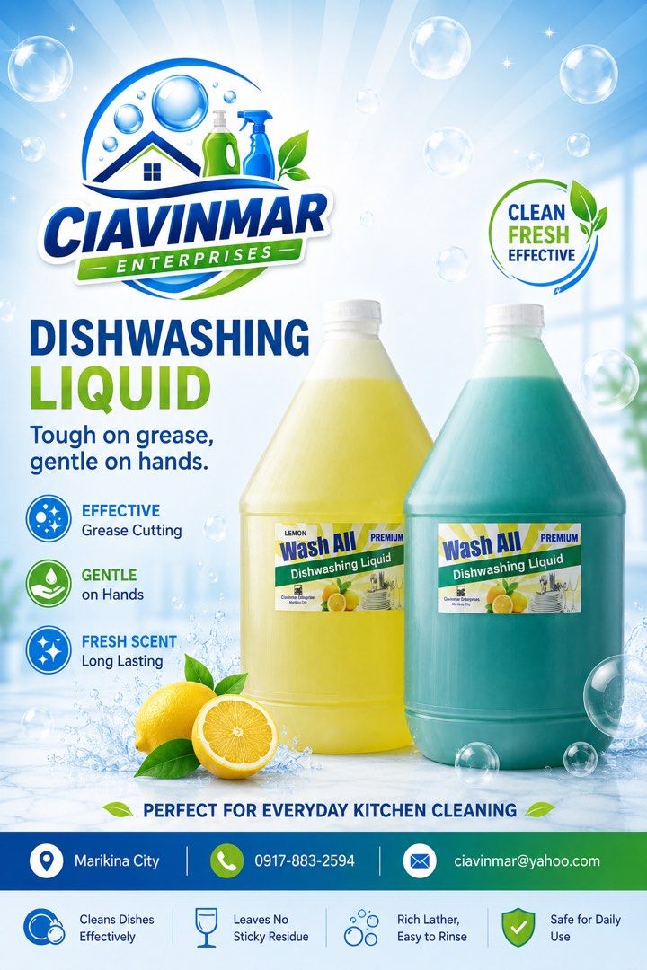 Dishwashing Liquid (Category: Cleaning Tools & Supplies) located in Marikina City. Submitted by interlocked (Listing ID 1438021529, Image 1). Description: Premium dishwashing liquid (Main manufacturer) ✅Strong grease removing solution ✅gentle on your hands ✅efficient 📍 Marikina city Call or message 09171897202 or send me a message here We deliver nation wide.
