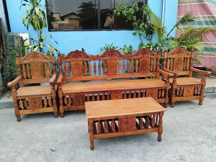 Gallinera Sala set narra (Category: Sofas) located in Manila. Submitted by carmelites36250 (Listing ID 1438018871, Image 1). Description: Gallinera Sala Set made of solid Narra Wood. Restored and ready to use for only P24,450. Size 3 Seater L72 x W22 x SH17 x H40 Single Seater L24 x W22 x SH17 x H40 Center Table L36 x W17.5 x H17 all in inches.