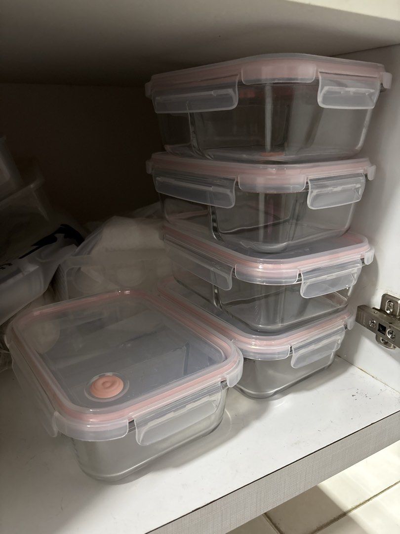 Glass Food Storage Containers with Pink Lids