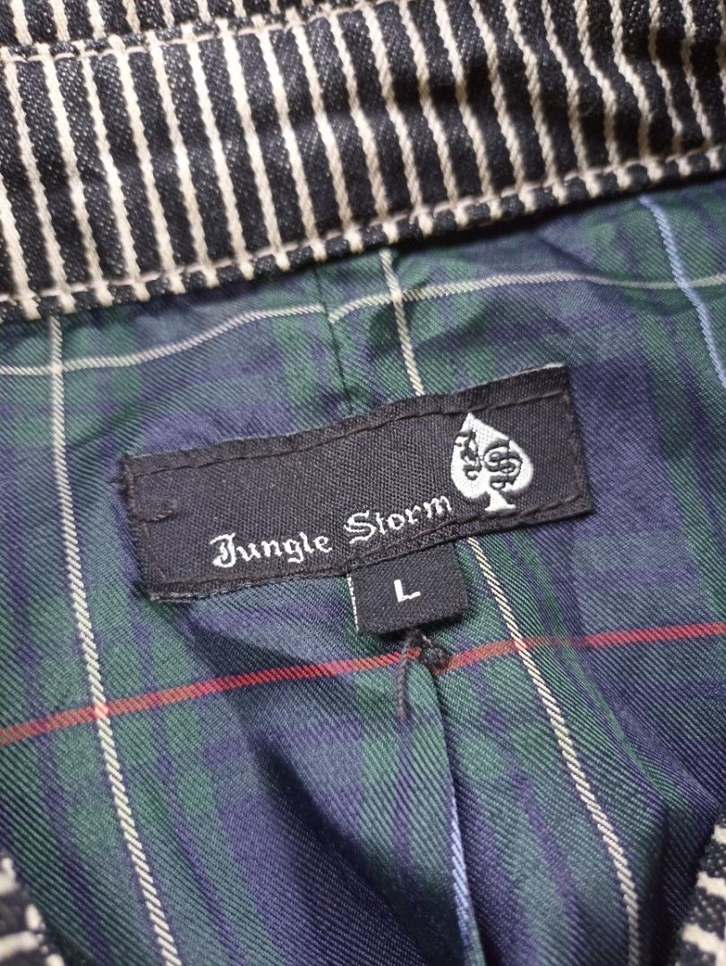 JUNGLE STORM HICKORY JACKET (Category: Coats, Jackets and Outerwear) located in Davao. Submitted by anythin6 (Listing ID 1438020334, Image 2). Description: - Jungle Storm jacket - Size: L - Classic striped design - Double-breasted closure - White buttons - Two front pockets - Plaid lining - Material: 100% polyester.
