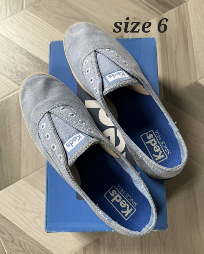 Keds Slip-on Sneakers - Size 6 (Category: Sneakers) located in Batangas. Submitted by mariroz (Listing ID 1437969489, Image 1). Description: - Light blue Keds slip-on sneakers - Size 6 - Features Keds logo - Includes original Keds box.