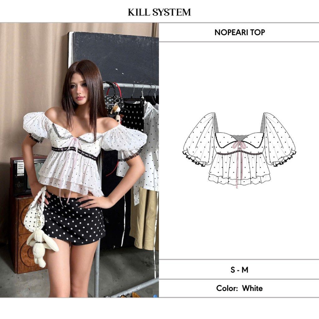 KILL SYSTEM NOPEARI TOP PUFF SLEEVES POLKA DOTS (Category: Blouses) located in Manila. Submitted by nicswhuut (Listing ID 1438087494, Image 1). Description: Item: nopeari top from kill system viet store Brand: kill system Size: s-m Got it from: sh0pee 📌can do lalamove (manila area only!) 📌j&t for outside manila 📌mop: gcash, maya, or metrobank 📌loc: sampaloc, manila 📌lp are posted UNLESS u r getting 2 or more items then i can give discount 🤗