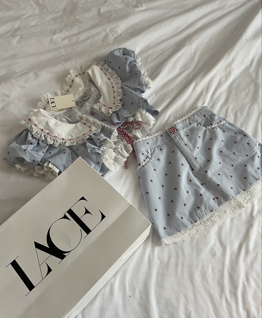 Lace Co-ord Set - Blue (Category: Sets or Coordinates) located in Imus. Submitted by _shalinvm (Listing ID 1438098866, Image 1). Description: Last price. - Brand: Lace from Vietnam - Style: Co-ord set (top and skirt) - Top: Puff sleeves, white lace collar XS-Small My measurements Bust-30 Waist-23.5 Hips - 30 .