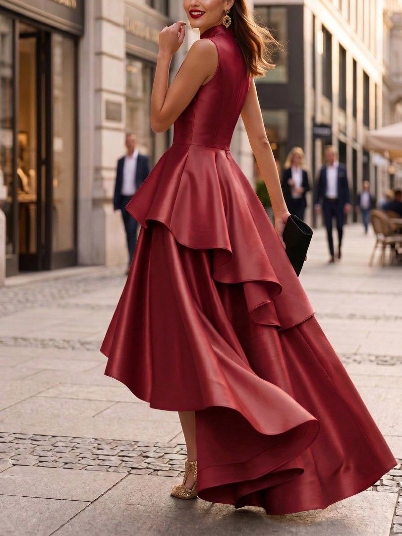 Long Evening Gown (Category: Evening dresses & gowns) located in Taguig. Submitted by kairosfinds (Listing ID 1438094005, Image 3). Description: ✨SHEIN Flash Sale—Exclusive Deals Ending Soon! 💰Price[₱982] -47% 🛒Vuslat Women's Luxury Deep Red Sleeveless Stand Collar Satin Pleated Waist Elegant Asymmetrical Long Evening Dress, Suitable For Formal Parties, Graduation Ceremonies, Gatherings, Weddings, And Other Formal Events, Elegant Fashion Fit-An