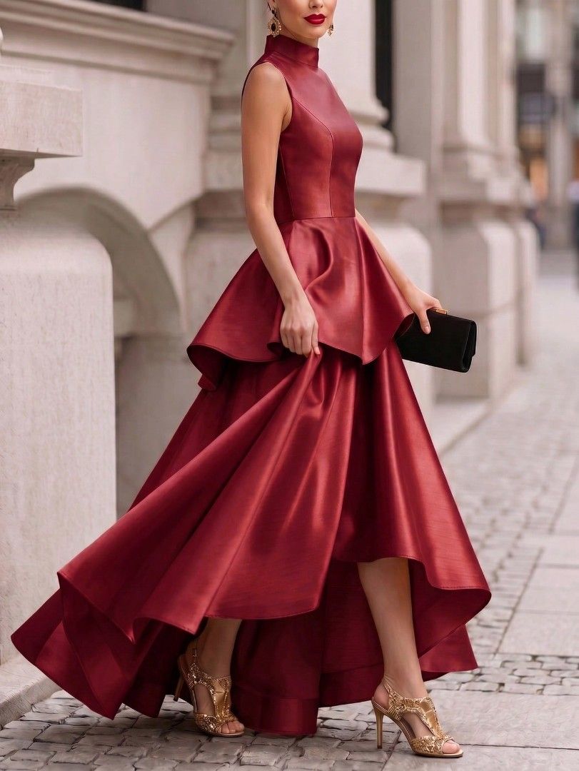 Long Evening Gown (Category: Evening dresses & gowns) located in Taguig. Submitted by kairosfinds (Listing ID 1438094005, Image 2). Description: ✨SHEIN Flash Sale—Exclusive Deals Ending Soon! 💰Price[₱982] -47% 🛒Vuslat Women's Luxury Deep Red Sleeveless Stand Collar Satin Pleated Waist Elegant Asymmetrical Long Evening Dress, Suitable For Formal Parties, Graduation Ceremonies, Gatherings, Weddings, And Other Formal Events, Elegant Fashion Fit-An