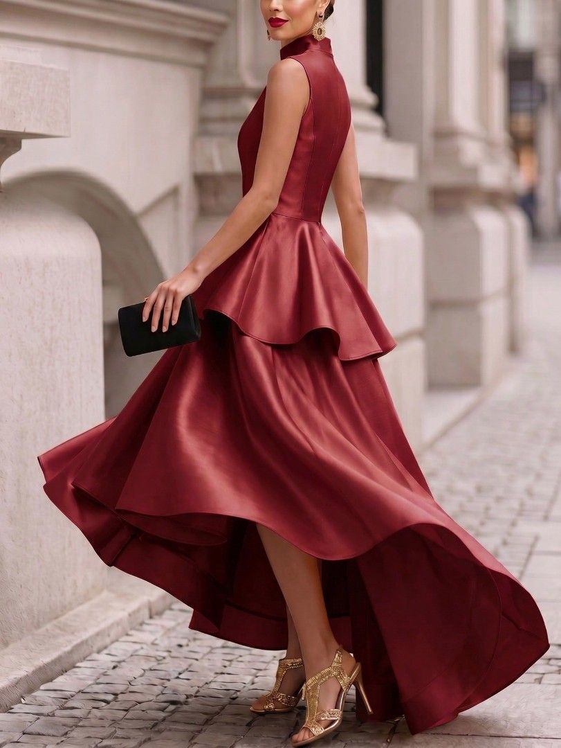 Long Evening Gown (Category: Evening dresses & gowns) located in Taguig. Submitted by kairosfinds (Listing ID 1438094005, Image 1). Description: ✨SHEIN Flash Sale—Exclusive Deals Ending Soon! 💰Price[₱982] -47% 🛒Vuslat Women's Luxury Deep Red Sleeveless Stand Collar Satin Pleated Waist Elegant Asymmetrical Long Evening Dress, Suitable For Formal Parties, Graduation Ceremonies, Gatherings, Weddings, And Other Formal Events, Elegant Fashion Fit-An