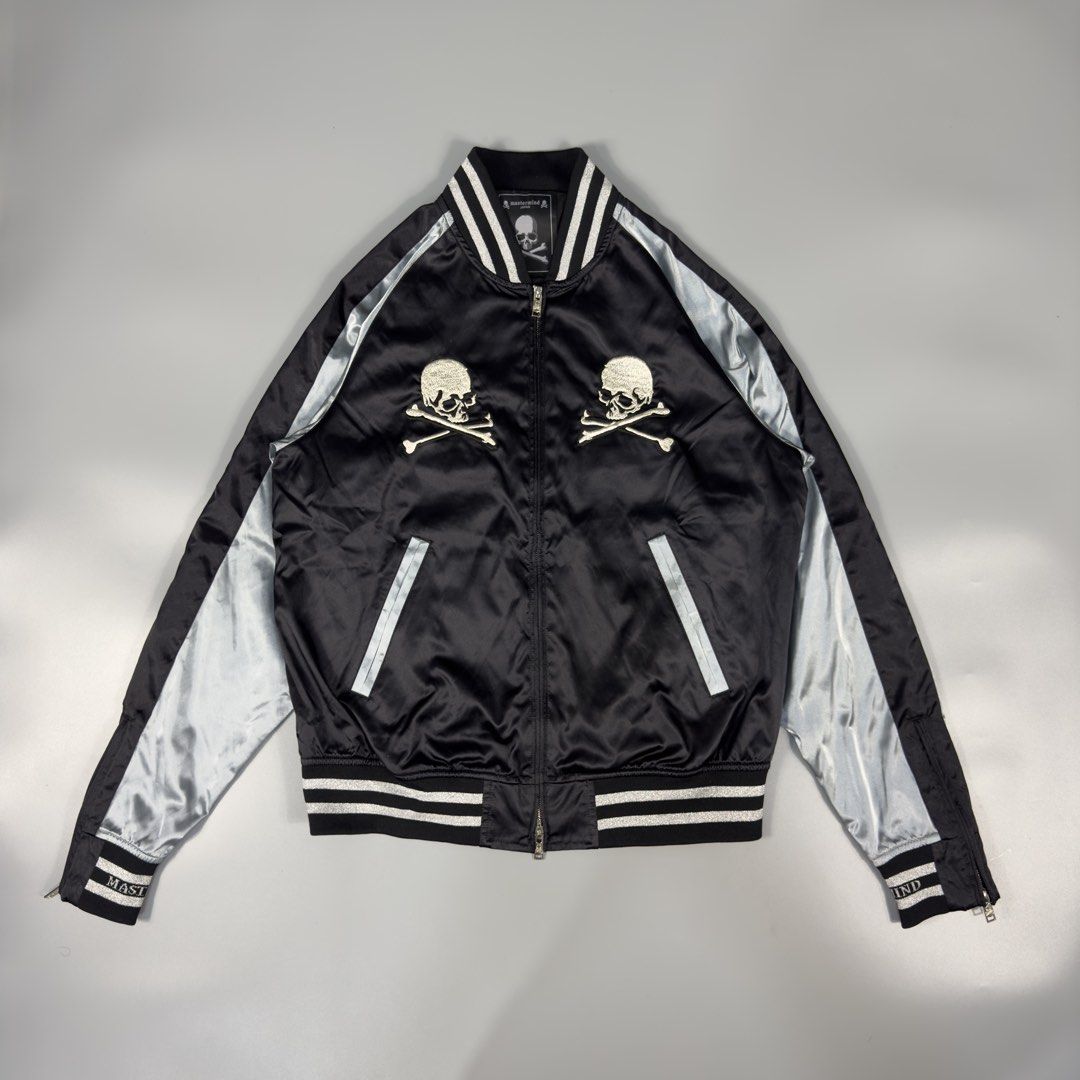 Mastermind Japan - Embroidered Skull Silk Bomber - Jacket (Category: Coats, Jackets and Outerwear) located in Dasmarinas. Submitted by F_A_Q (Listing ID 1438002434, Image 1). Description: Size : Large - 22 In. Width - 27 In. Length - 31.5 In. Shoulder to Fit - 18 In. Hem ( Stretch) 9.5/10 Overall usage No issue Made in Japan .