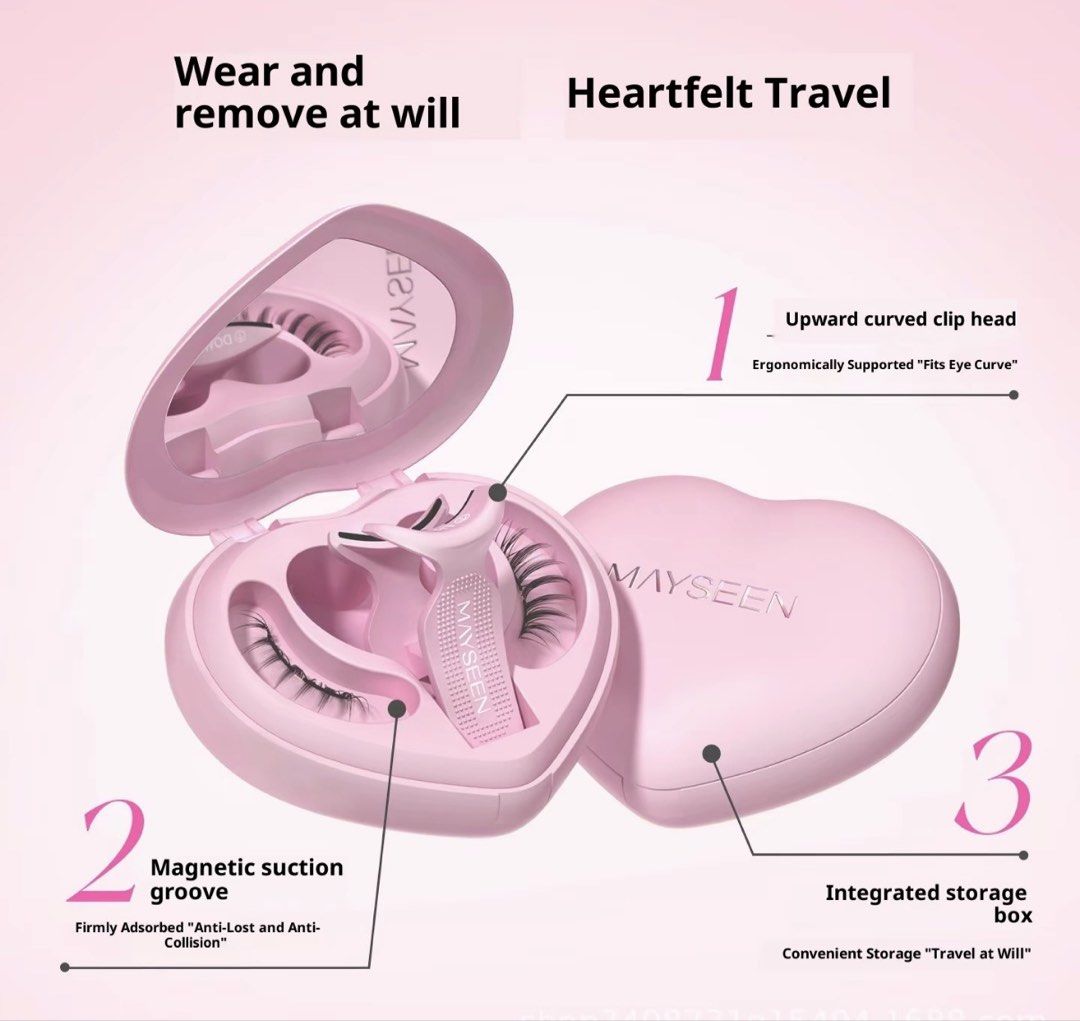 MAYSEEN False Magnetic Eyelashes with Case (Category: Makeup) located in Manila. Submitted by bby3unie (Listing ID 1438021305, Image 3). Description: - MAYSEEN False Eyelash Set - Includes a heart-shaped pink case for storage - Comes with an eyelash applicator - Designed to enhance your eyes - Adds a touch of glamour to any look.