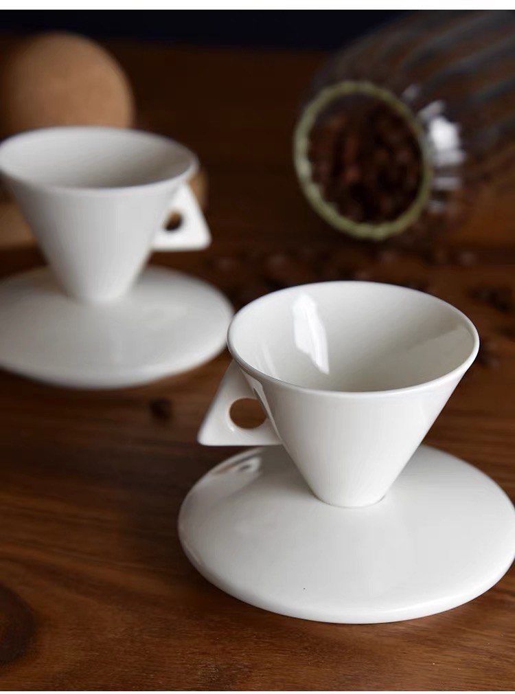 Modern White Ceramic Coffee Cup Set