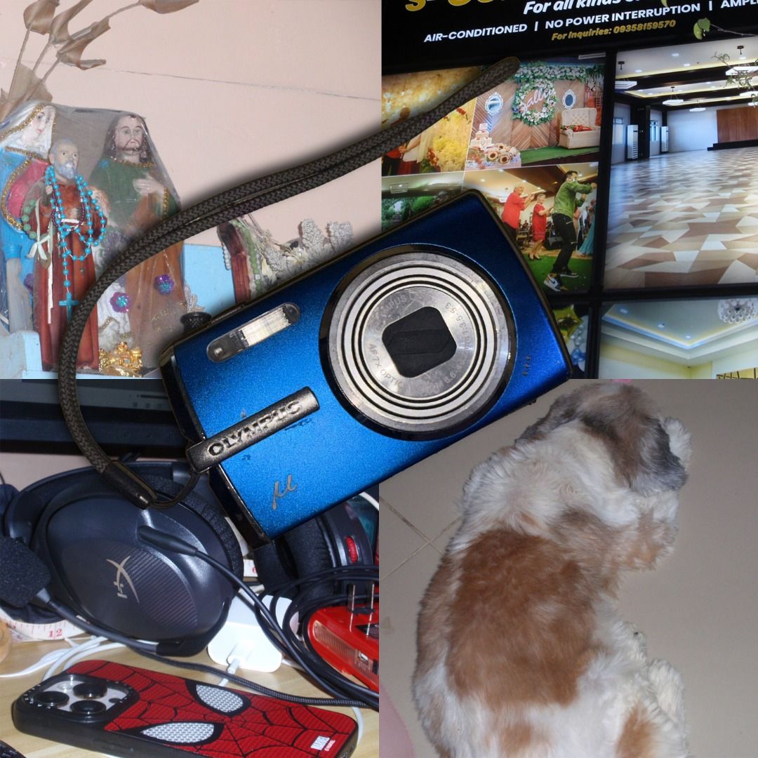 Olympus MJU 1010 Digital Camera (Category: Cameras) located in Caloocan City. Submitted by centjem (Listing ID 1435147793, Image 1). Description: Digital Camera 10mp Includes charger, battery, 4gb sd card, and USB cable for transferring photo through USB. Features a blue body and visible screen. Body - 8/10 Issue: No battery door lock. Pwede naman tape or sticker Also, need na rin new battery. Gumagana battery pero ilang mins lang, dead na ulit. 
