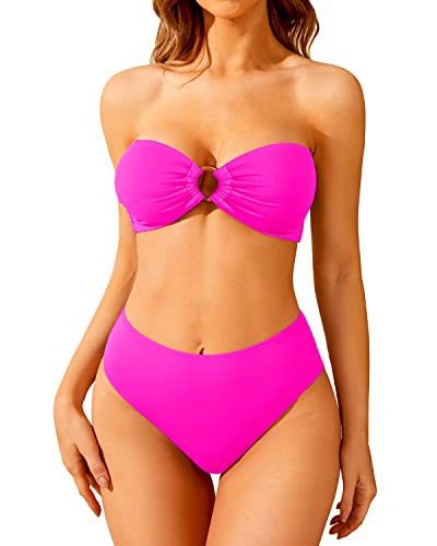 O-Ring Bandeau & High-Waist Bikini Set (Category: Bikinis & Swimsuits) located in Manila. Submitted by prettyfindsss (Listing ID 1437749094, Image 2). Description: QUICK SPECS: Brand: SHEIN Item: O-Ring Bandeau & High-Waist Bikini Set Size: Small Color: Hot Pink / Fuchsia Condition: 10/10 — Brand New / Pristine. Features: A vibrant two-piece set featuring a ruched bandeau top with a central O-ring and metallic hardware detail. Paired with flatter