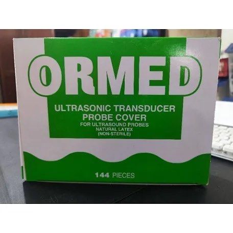 Ormed Ultrasonic Transducer Probe Cover (Category: Medical Supplies & Tools) located in Manila. Submitted by 888.eightcaremed (Listing ID 1437976506, Image 1). Description: Packaging: 1 Box 144 Pieces Specifications: Product Type: Ultrasound probe cover (condom-type) Brand: ORMED Packaging: 144 pieces per box Material: Natural latex Sterility: Non-sterile Design: Straight-walled, smooth surface, round-ended Dimensions: Length: >190 mm Width: 51 ±