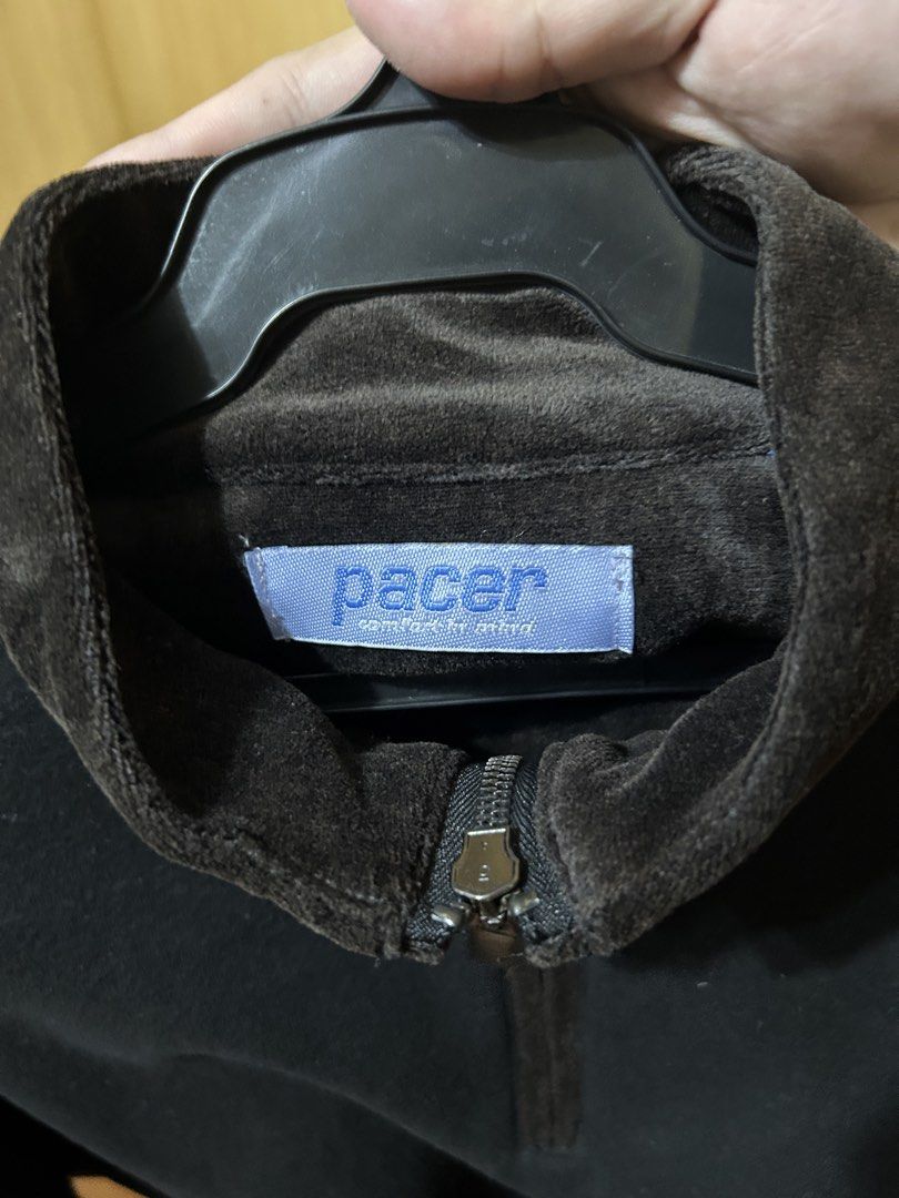 Pacer Black Pullover Quarter-Zip Sweater (Category: Coats, Jackets and Outerwear) located in Manila. Submitted by dancco (Listing ID 1438082061, Image 2). Description: - Pacer black pullover sweater - Size: Large - Features: - Zip-up collar with brown velvet trim - Velvet cuffs - Silver zipper - Material: Cotton/Polyester blend - Dimensions: 24 x 28.5 inches.