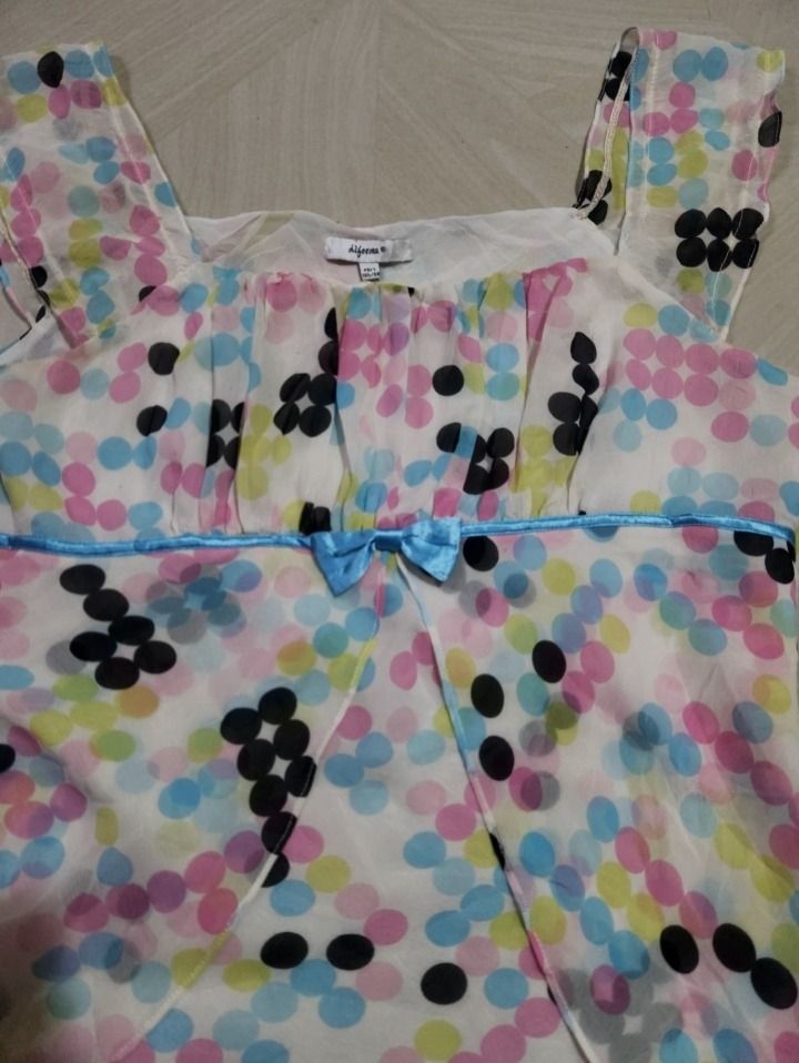 Polka Dot Whimsy Blouse Top (Category: Blouses) located in Zamboanga. Submitted by earthlywisteria (Listing ID 1438044288, Image 2). Description: - very whimsical y2k polka dot blouse - mesh type of fabric with inner lining - size m loc: zc, mindanao.