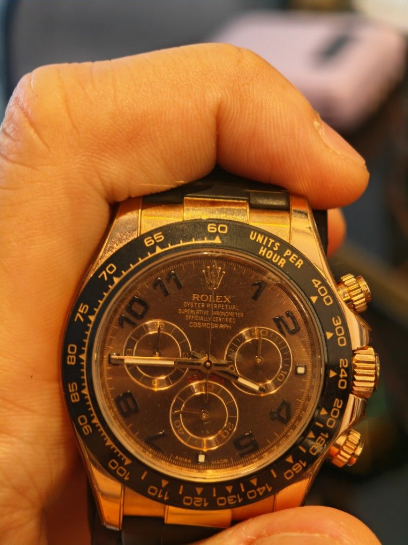 Rolex Daytona 116515LN (APH Dial) (Category: Watches) located in Singapore. Submitted by goodoldrollie (Listing ID 1437977786, Image 3). Description: Rare APH Dial Rolex Daytona - Rolex Oyster Perpetual 116515LN - Comes with original box and papers - Year: May 2013 - Minimal signs of wear - Full stickers on - Leather strap is unworn, currently on Rubber B - Perfect for collectors No lowballers. .