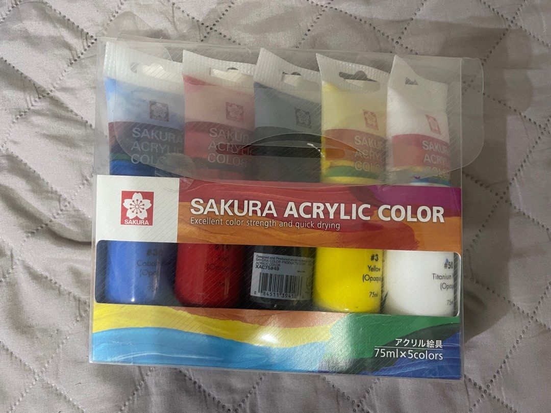 SAKURA ACRYLIC COLOR Paint Set 5’s (Category: Craft Supplies & Tools) located in Muntinlupa City. Submitted by ari.declutters (Listing ID 1438031884, Image 1). Description: LIGHTLY USED ORIGINAL Sakura Acrylic Color Paint Set Most are 80-95% full (White was the most used) LAST PRICE POSTED ; will not entertain low-balling Price adjustment may be made if getting more items!.