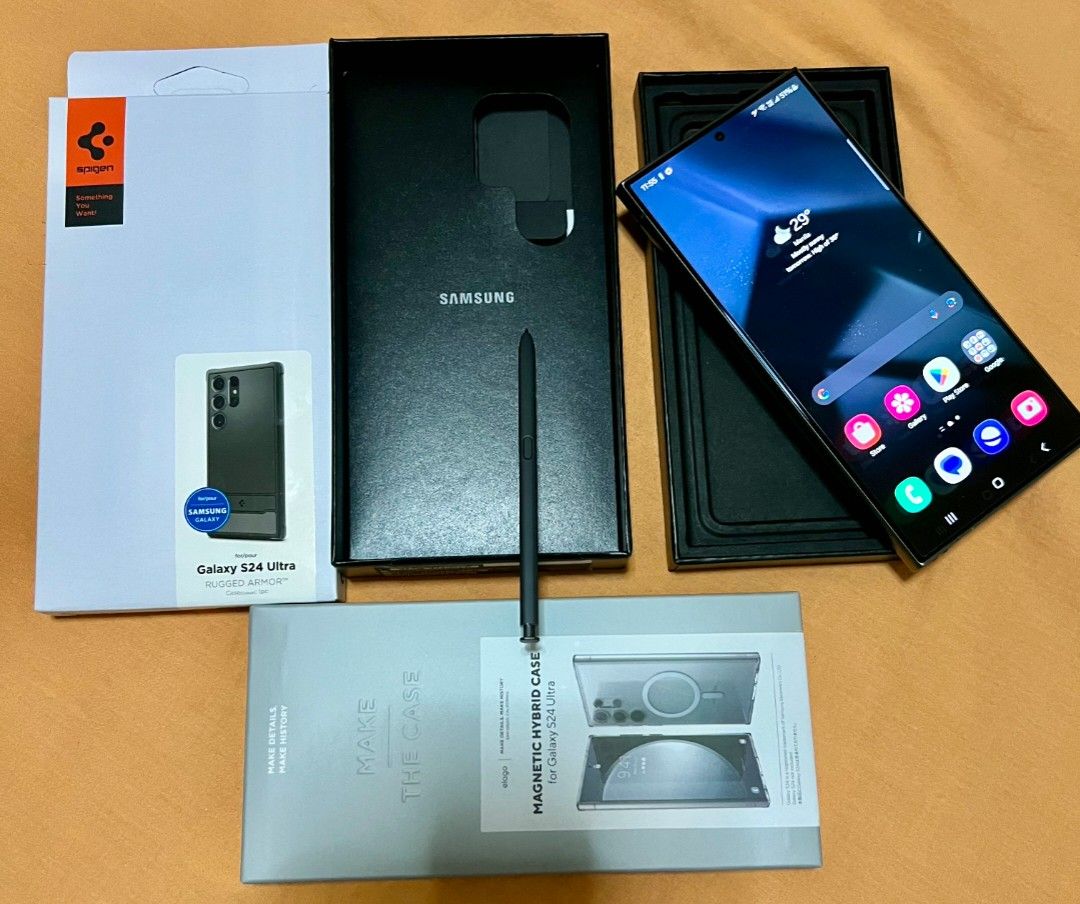Samsung S24 Ultra 256 Gb (Category: Samsung) located in Quezon City. Submitted by daerek (Listing ID 1436541669, Image 1). Description: SAMSUNG S24 ULTRA AUTHENTIC TITANIUM BLACK COLOR 256 GB STORAGE SMART LOCKED 8 MONTHS OLD ACQUIRED SEPTEMBER 2025 NO ISSUES NO SCRATCHES NO DENTS NO REPAIRS. THIS PHONE IS VERY WELL TAKEN CARE OF. NO DROPS SINCE I OWNED IT. ITS JYST LIKE BUYING A BRAND NEW UNIT!!! INCLUSIONS & FREEBIES: 1. ORIGINAL BOX WITH ORIGI