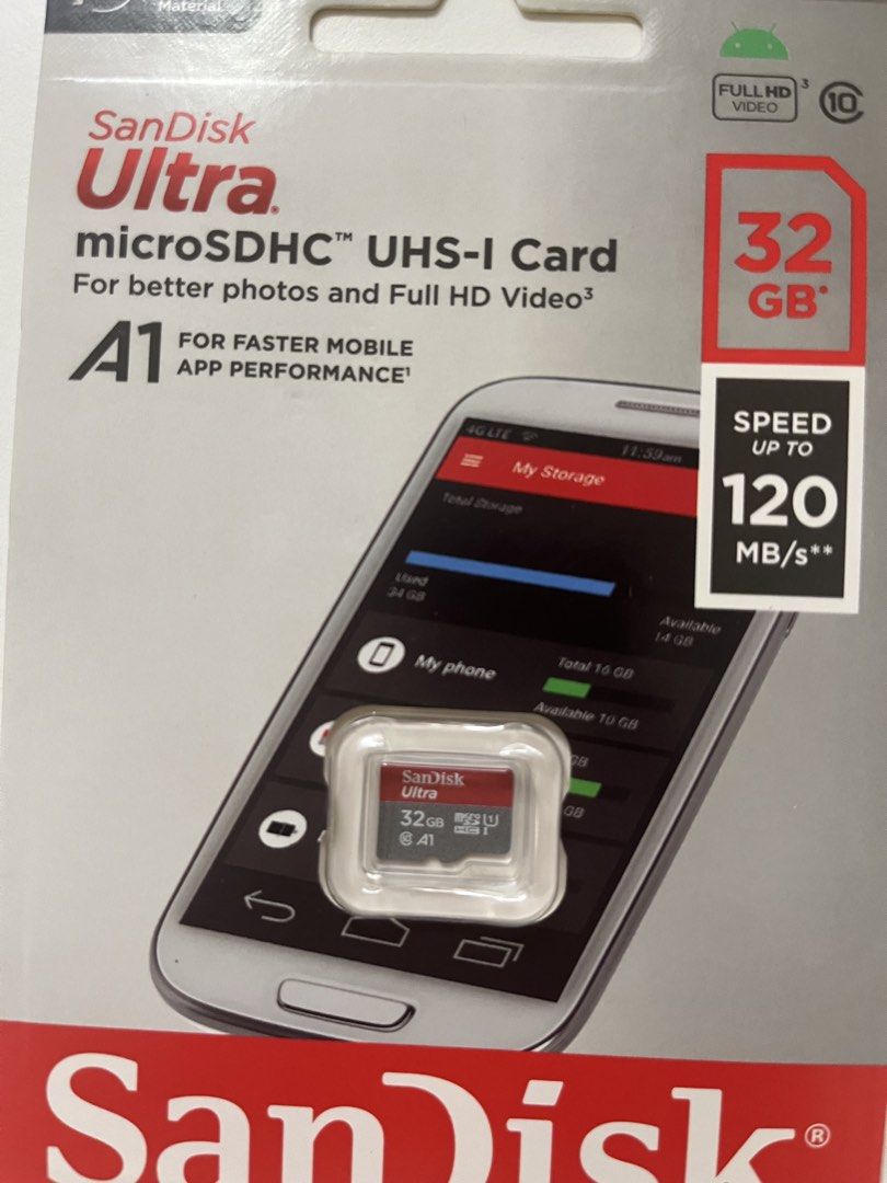 SanDisk Ultra microSDHC UHS-I 32GB, 手提電話, 電話及其他裝置配件, 記憶卡 - Carousell