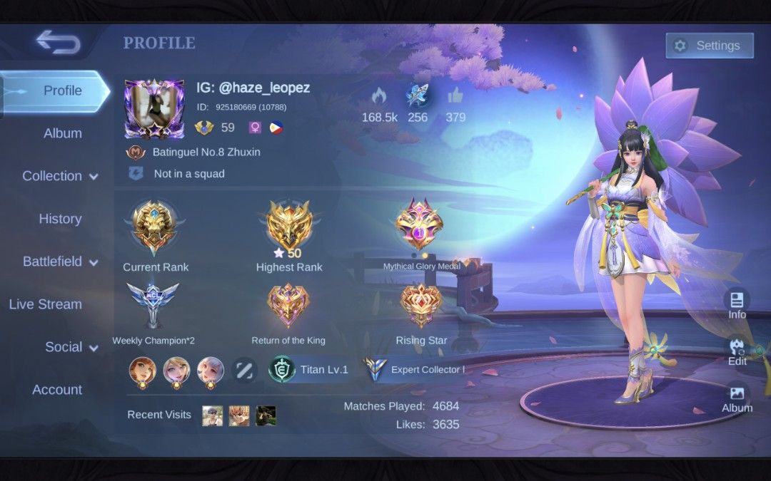 Selling mlbb account - Expert collector (Category: Game Gift Cards & Accounts) located in Santa Catalina. Submitted by glassskintification (Listing ID 1437957192, Image 1). Description: Quitting mlbb and selling for my college funds pm me if interested.