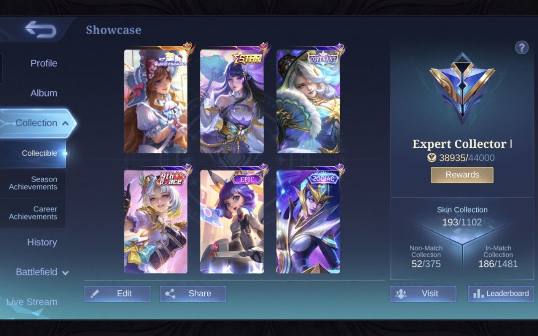 Selling mlbb account - Expert collector (Category: Game Gift Cards & Accounts) located in Santa Catalina. Submitted by glassskintification (Listing ID 1437957192, Image 2). Description: Quitting mlbb and selling for my college funds pm me if interested.