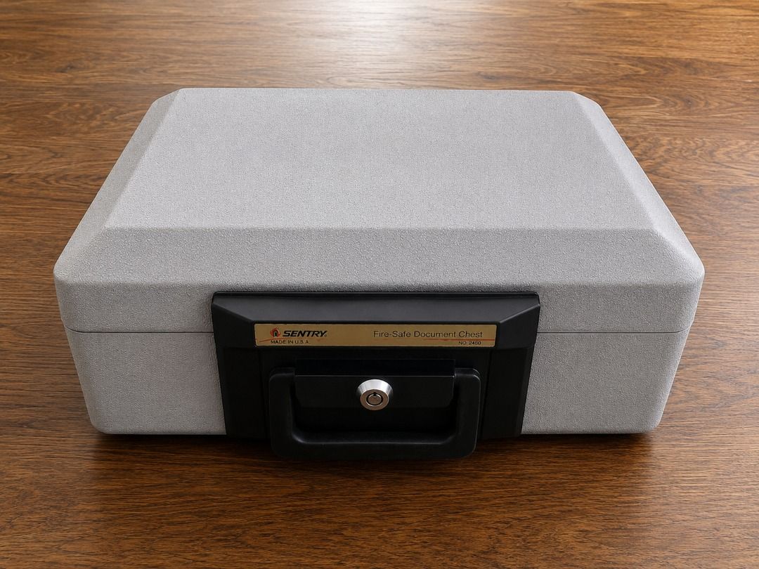 Sentry Fire-Safe Document Chest / Safety Box (Category: Safe) located in Muntinlupa City. Submitted by HeavyMeta (Listing ID 1437939887, Image 1). Description: Sentry Fire-Safe Document Chest / Safety Box ₱3,000 Original Sentry Fire-Safe Document Chest in good working condition. Made in U.S.A. Perfect for storing: • passports • legal documents • gadgets • jewelry • emergency cash Includes key and lock is working properly. Heavy-duty fire-safe con
