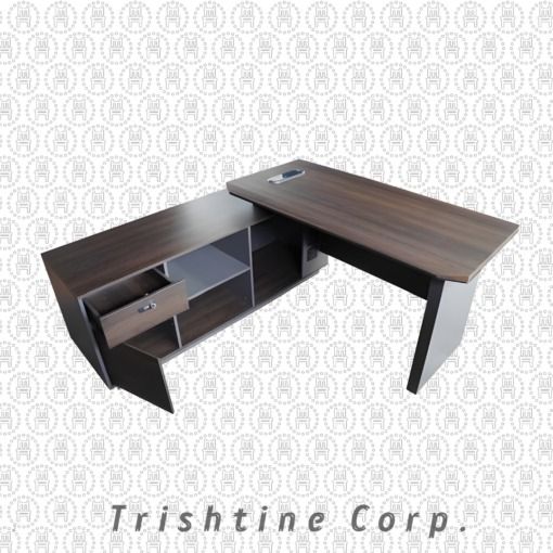 TXT-073 L-Shaped Office Desk (Category: Office Furniture & Fixtures) located in Caloocan City. Submitted by trishtine_jim9 (Listing ID 1437985416, Image 2). Description: - L-shaped office desk - Dark wood-grain finish - Built-in drawer unit - Storage section - Modern design - Rectangular work surface - Gray base - Built-in cable management port - Ideal for home or office DISCLAIMER: Price is for Posting Purposes Only.