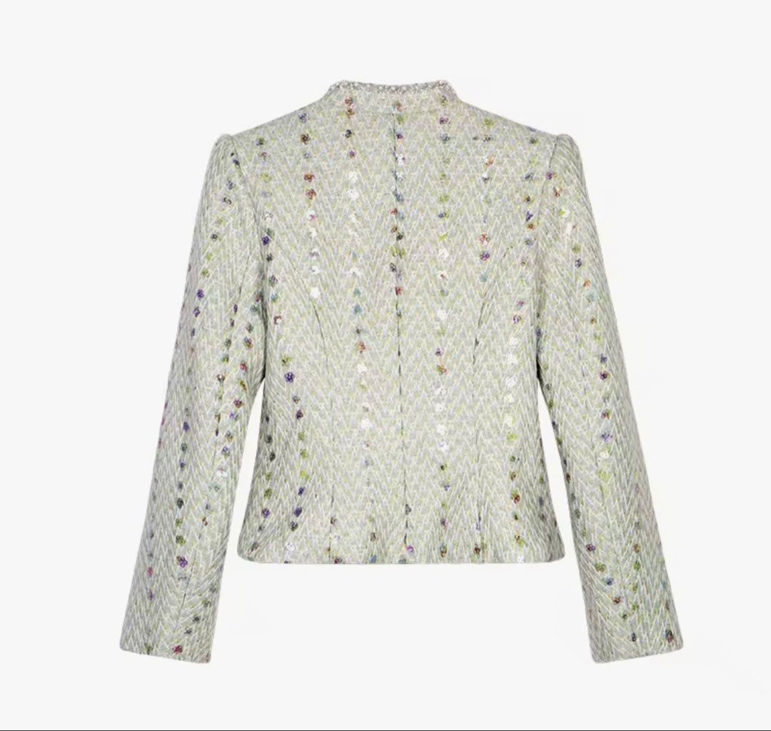 Tweed Jacket with Pearl Embellishments (Category: Coats, Jackets and Outerwear) located in Iligan City. Submitted by johairahco82606 (Listing ID 1437939238, Image 2). Description: - Tweed jacket - Round neckline - Pearl detailing - Floral pattern - Decorative buttons - Two front pockets - Tailored fit - Adds sophistication.
