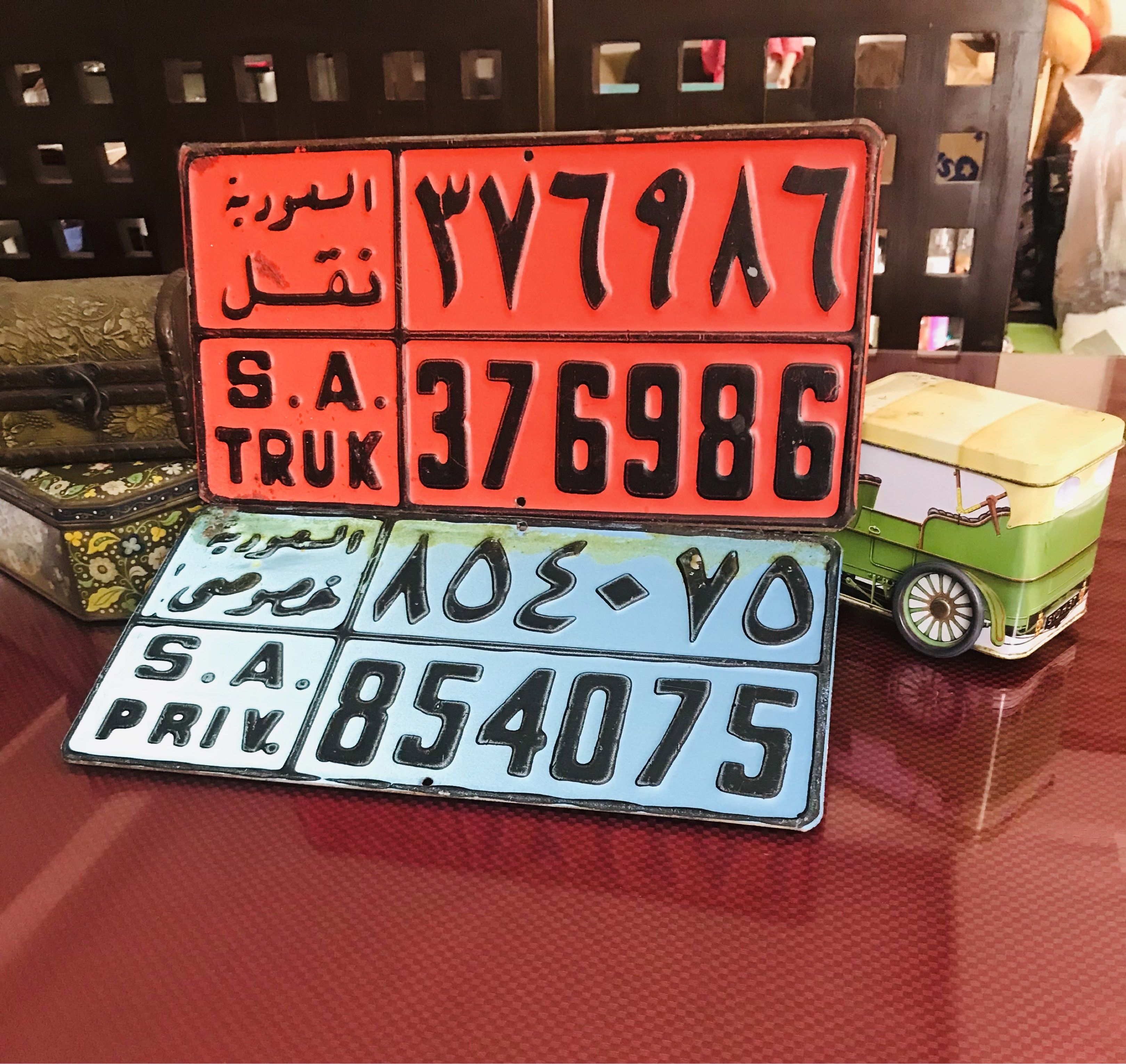 Vintage Gulf Car Plate (Category: Vintage Collectibles) located in Quezon City. Submitted by regiegeorg77224 (Listing ID 1437982160, Image 2). Description: Rare Gulf Blue Private: 3k Rare Gulf Red Transport: 3.5k Take all: 6k 13” x 7” Pressed metal Highly collectible foreign license plate Hard to find 1970s S.A. Plate QC area Lalamove Bank Transfer.