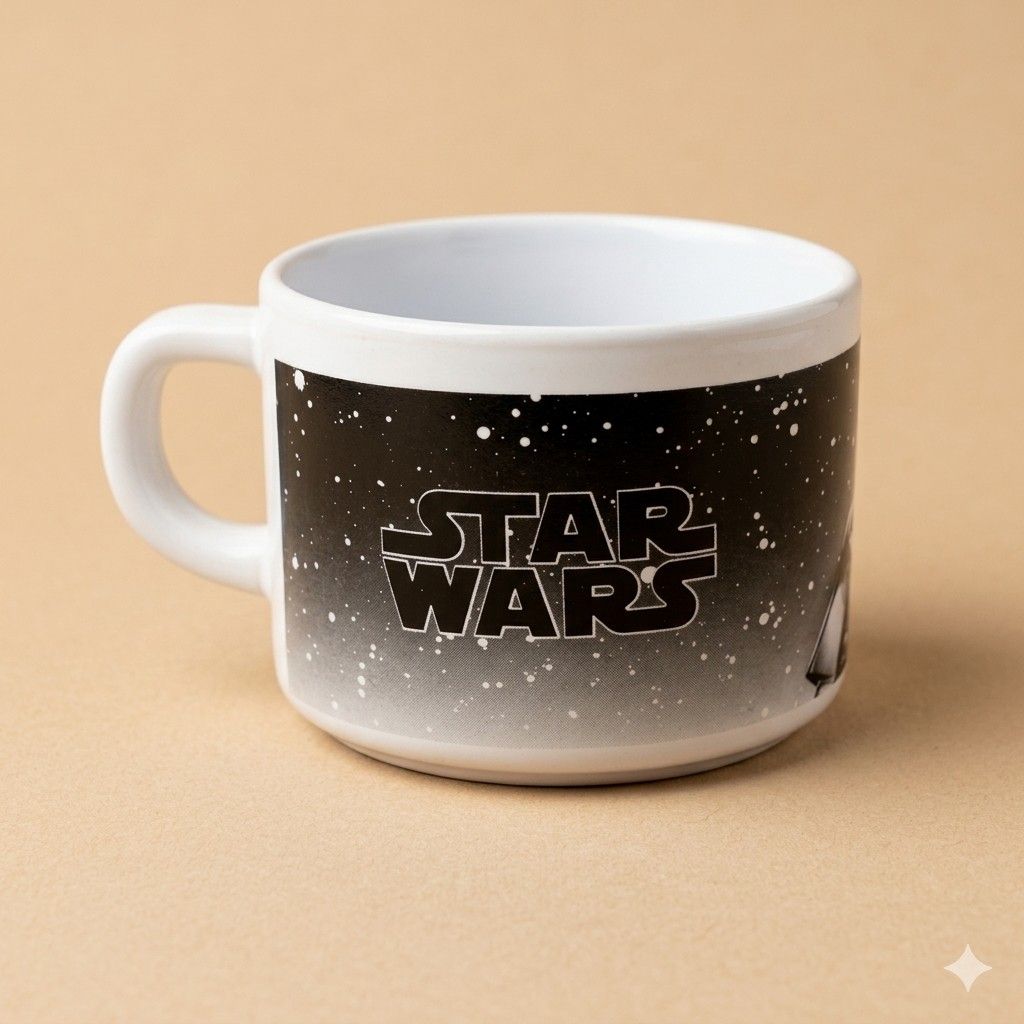 Vintage Star Wars Character Mug - Darth Vader & Stormtrooper (Category: Coffee & Tea Tableware) located in Quezon City. Submitted by lem1998 (Listing ID 1438097784, Image 1). Description: Bring the power of the Force to your morning coffee with this authentic vintage Star Wars collectible mug. Featuring iconic high-contrast graphics of Darth Vader and a Stormtrooper set against a galactic starscape, this piece is a must-have for any serious fan o