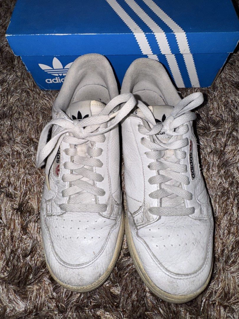 Adidas Continental 80 White Sneakers (Category: Sneakers) located in Valenzuela. Submitted by gracemuy (Listing ID 1438154240, Image 2). Description: Adidas Continental 80 color: White condition: 5/10 Used, Well loved, Cleaned size: US Men’s 7 / UK 6.5 / 24.6CM 100% Authentic - bought in Adidas Trinoma ₱500 (₱5,300 SRP).