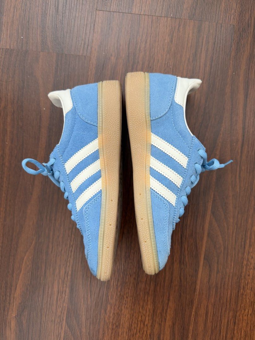 Adidas Spezial Blue Sneakers (Category: Sneakers) located in Marikina City. Submitted by ukaiiukai (Listing ID 1438160143, Image 3). Description: - Adidas Spezial sneakers (Class A only) - Light blue suede upper - Classic white three stripes - Adidas logo pattern on insoles - Light brown soles - Minor sole wear.