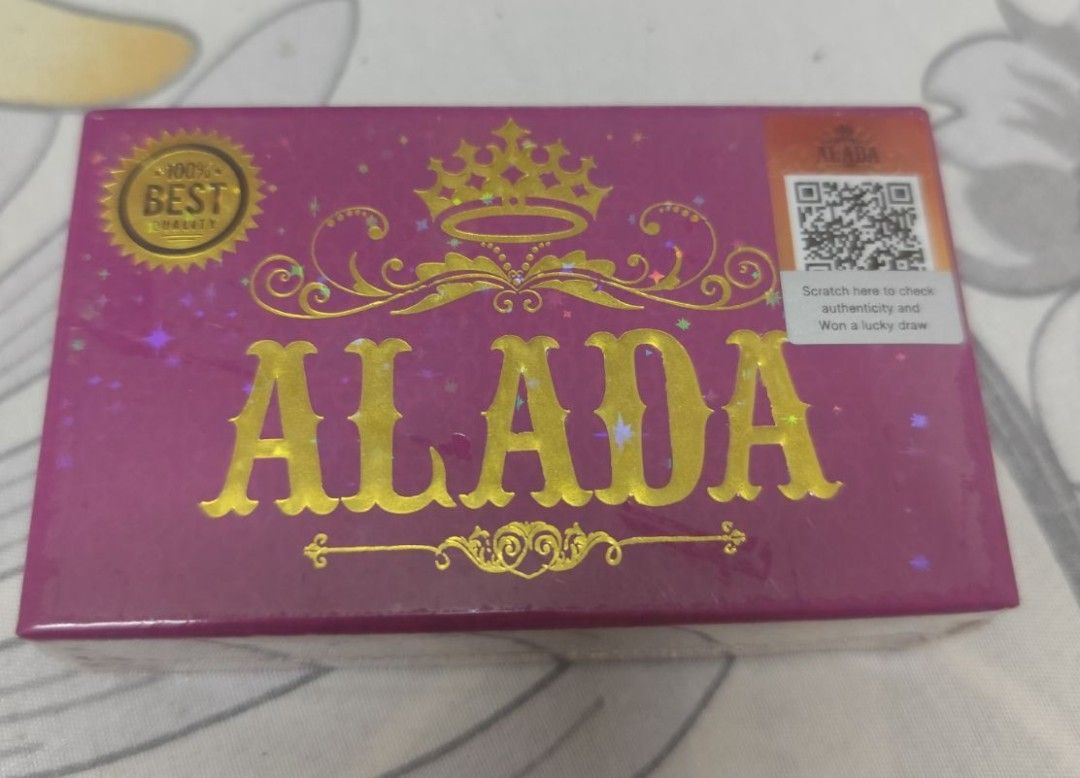 Alada Soap (Category: Makeup) located in Manila. Submitted by biancac888 (Listing ID 1438239217, Image 1). Description: - Authentic Alada Cosmetics product. - Comes in a stylish pink box with elegant gold lettering. - Features a unique crown design. - Includes a QR code for easy authenticity verification. - Boasts a "100% Best" seal of quality. - Scratch the area to check for authenticity. - Opportunity to win a lucky draw prize!.