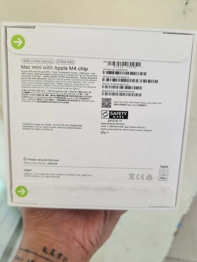Apple Mac Mini with M4 Chip (Category: Desktops) located in Pasig City. Submitted by ijamgadgets (Listing ID 1438150729, Image 2). Description: Apple Mac Mini with M4 chip. 16GB unified memory, 512GB SSD. Includes multiple ports. Safety mark included. Box contains Mac Mini unit. Brandnew sealed 1yr warranty .