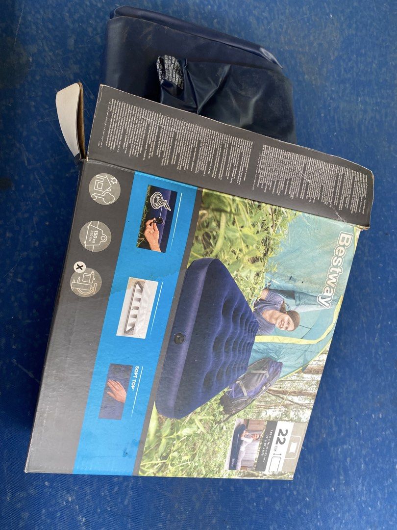 Bestway Air Bed Mattress with Pump (Category: Bed Frames & Mattresses) located in Santa Rosa. Submitted by happydays__ (Listing ID 1438159478, Image 1). Description: UNused, just in storage With box. Box warped from storage only - Bestway air mattress - Includes manual pump - Soft-top, blue design - Perfect for camping - Comes with all accessories - Box included Lalamove or LBC Pick up- South Forbes near Nuvali 4 pcs available. LP 4500 if you wil