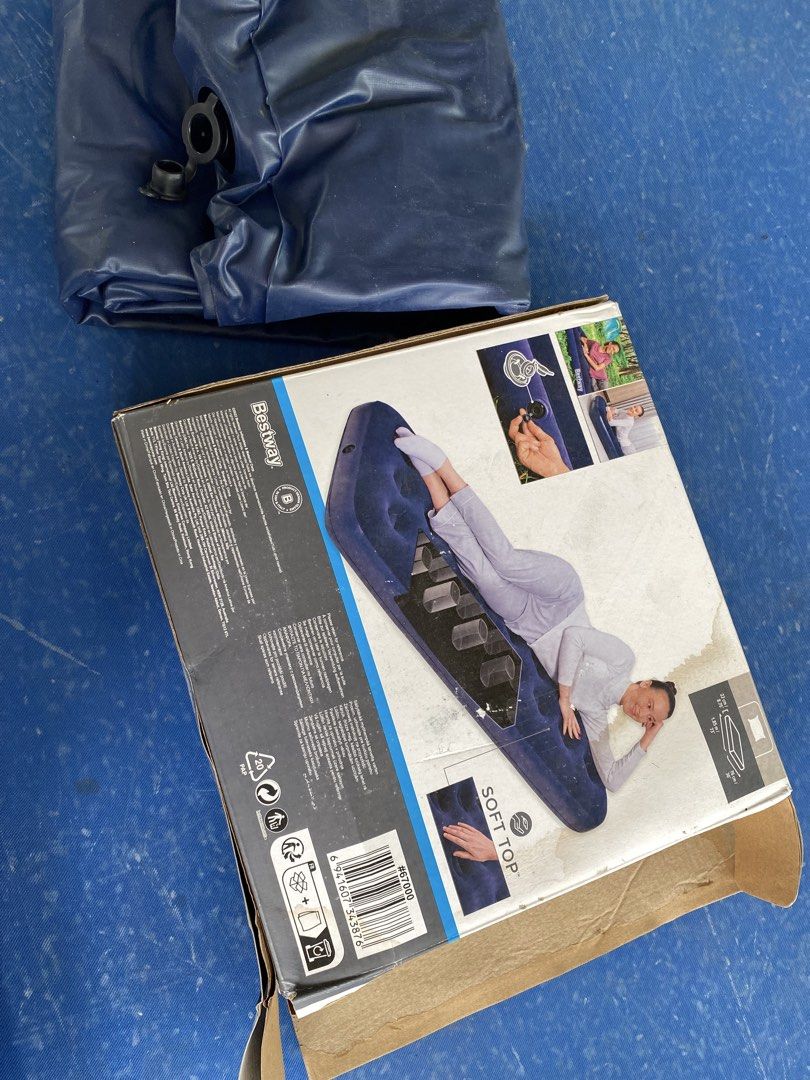 Bestway Air Bed Mattress with Pump (Category: Bed Frames & Mattresses) located in Santa Rosa. Submitted by happydays__ (Listing ID 1438159478, Image 2). Description: UNused, just in storage With box. Box warped from storage only - Bestway air mattress - Includes manual pump - Soft-top, blue design - Perfect for camping - Comes with all accessories - Box included Lalamove or LBC Pick up- South Forbes near Nuvali 4 pcs available. LP 4500 if you wil
