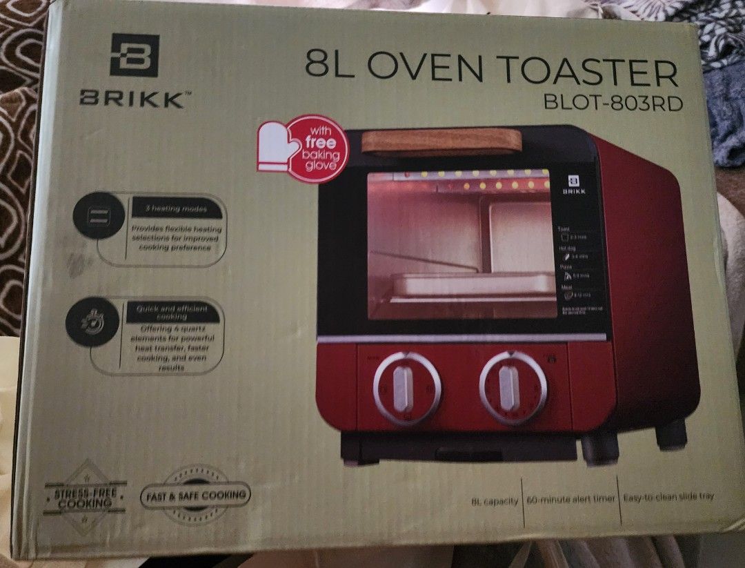 Brikk 8L Oven Toaster BLOT-803RD (Category: Ovens & Toasters) located in Marikina City. Submitted by renaissance2025 (Listing ID 1438184840, Image 1). Description: - Brikk 8L Oven Toaster (BLOT-803RD) - 8L Capacity - Flexible heating selections - 60-minute timer - Easy-clean tray - Quick and efficient cooking - Includes free baking glove.