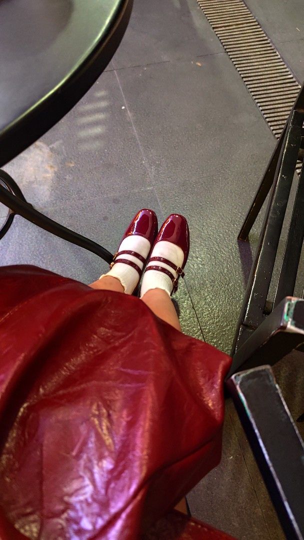 Burgundy Red Double Strap Mary Jane Flats (Category: Flats & Sandals) located in Pasig City. Submitted by cherryycloset (Listing ID 1438196679, Image 2). Description: - No box - Maroon Mary Jane flats - Glossy finish - Double straps with buckle closures - Pointed toe - Unworn condition - Comfortable and stylish - Perfect for any outfit.