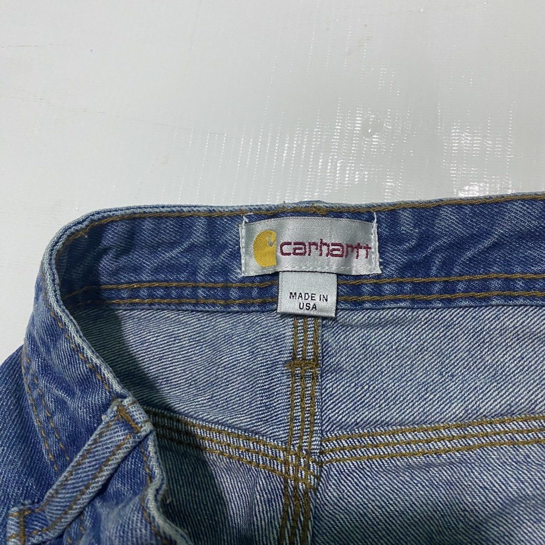 Carhartt Denim Carpenter Shorts (Category: Shorts) located in Manila. Submitted by emjaytricks (Listing ID 1438248285, Image 3). Description: - Authentic Carhartt carpenter shorts - Classic blue denim wash - Made in the USA - Multiple pockets, including carpenter pocket - Carhartt logo patch - Brand new with original tags.