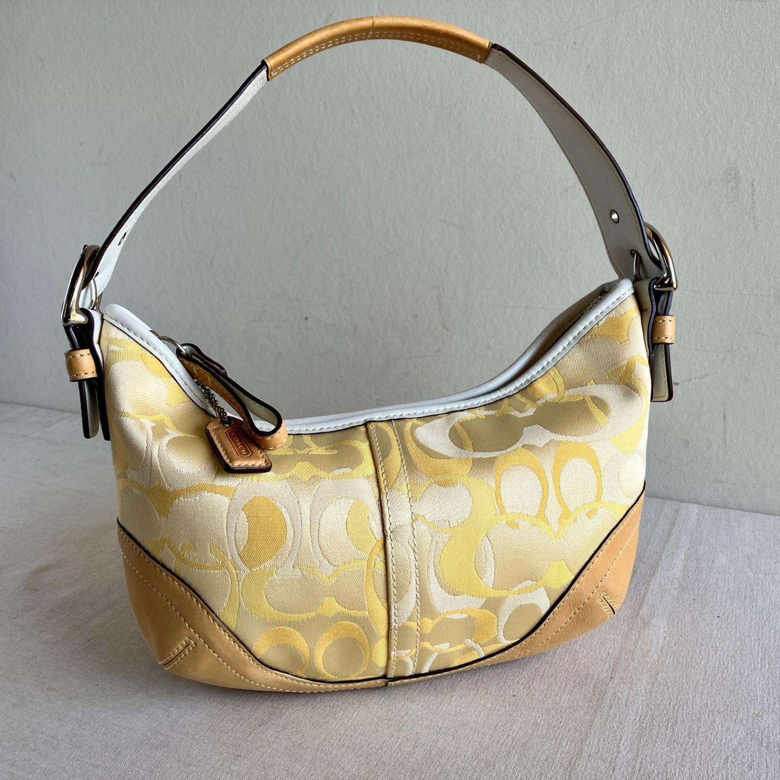 COACH Vintage Mini Soho Hobo Bag Yellow Canvas Leather Y2K 